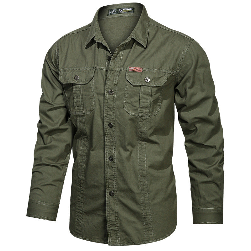 Men's Cotton Multi-Pocket Utility Shirt | Casual Long Sleeve Button-Up Overshirt