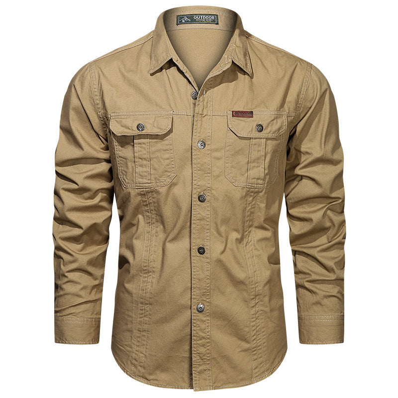 Men's Cotton Multi-Pocket Utility Shirt | Casual Long Sleeve Button-Up Overshirt