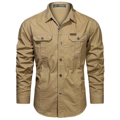 Men's Cotton Multi-Pocket Utility Shirt | Casual Long Sleeve Button-Up Overshirt