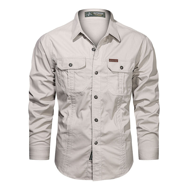 Men's Cotton Multi-Pocket Utility Shirt | Casual Long Sleeve Button-Up Overshirt