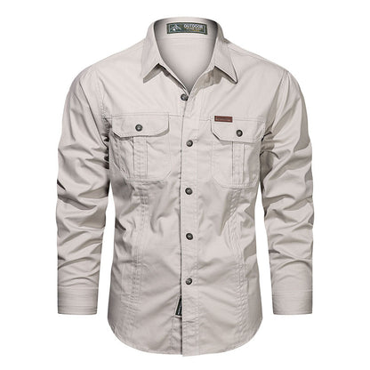 Men's Cotton Multi-Pocket Utility Shirt | Casual Long Sleeve Button-Up Overshirt
