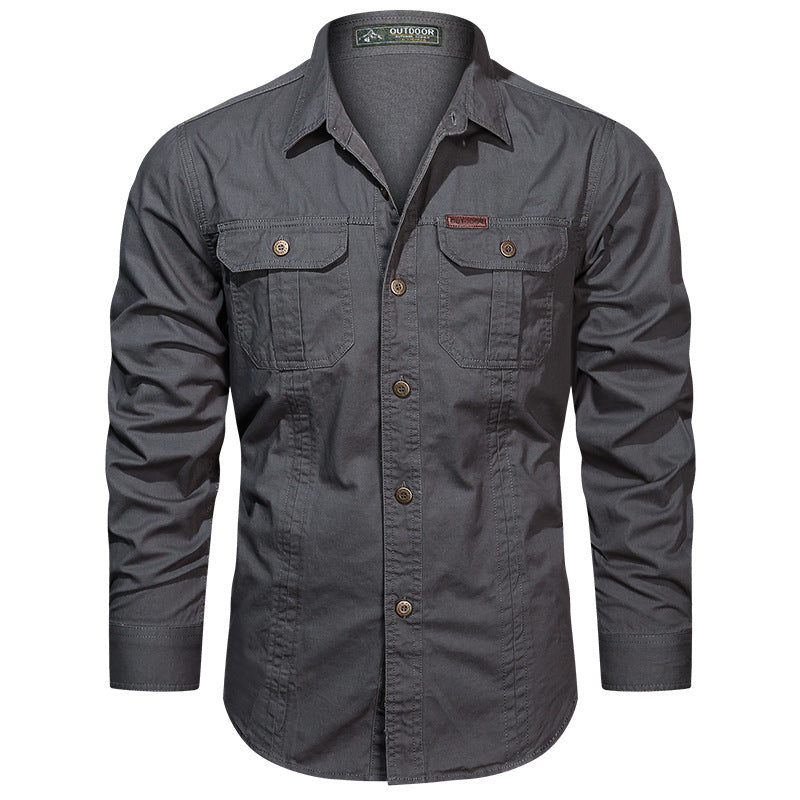 Men's Cotton Multi-Pocket Utility Shirt | Casual Long Sleeve Button-Up Overshirt