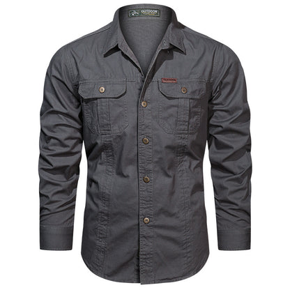 Men's Cotton Multi-Pocket Utility Shirt | Casual Long Sleeve Button-Up Overshirt