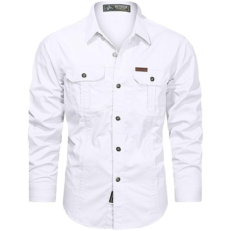 Men's Cotton Multi-Pocket Utility Shirt | Casual Long Sleeve Button-Up Overshirt