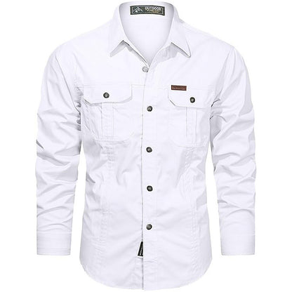 Men's Cotton Multi-Pocket Utility Shirt | Casual Long Sleeve Button-Up Overshirt