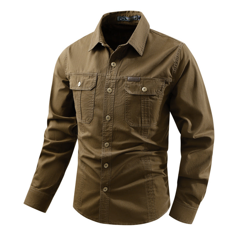 Men's Cotton Multi-Pocket Utility Shirt | Casual Long Sleeve Button-Up Overshirt
