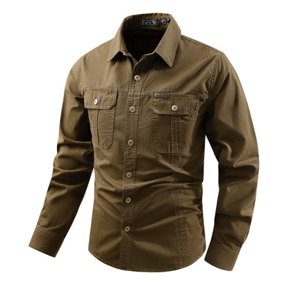 Men's Cotton Multi-Pocket Utility Shirt | Casual Long Sleeve Button-Up Overshirt