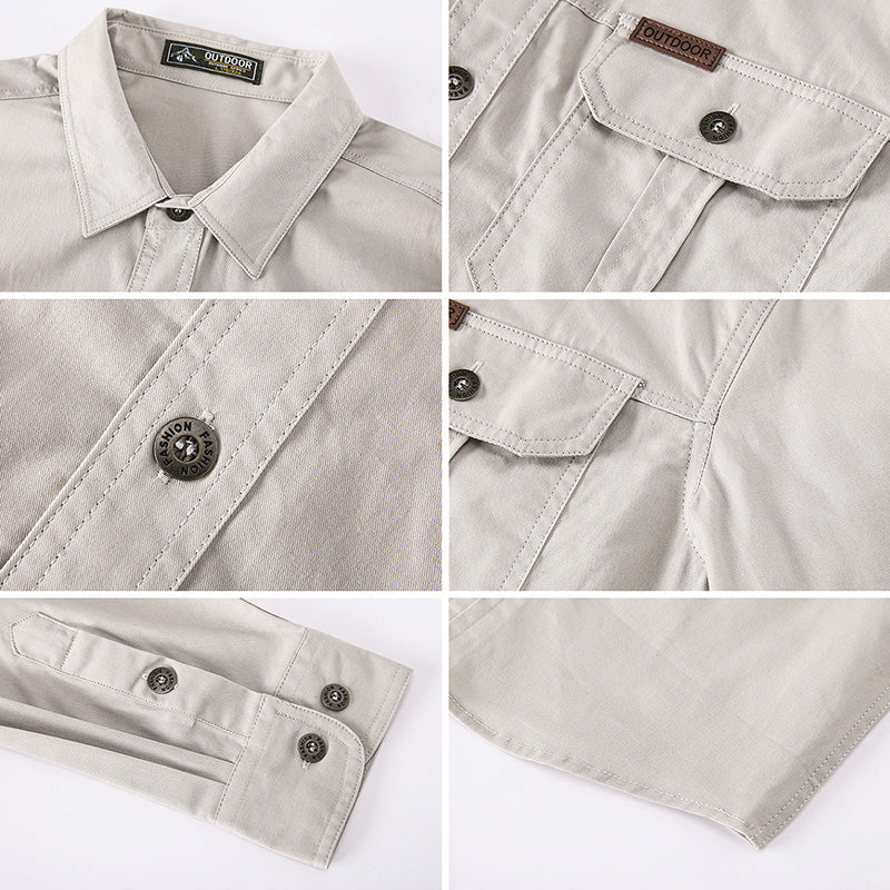 Men's Cotton Multi-Pocket Utility Shirt | Casual Long Sleeve Button-Up Overshirt