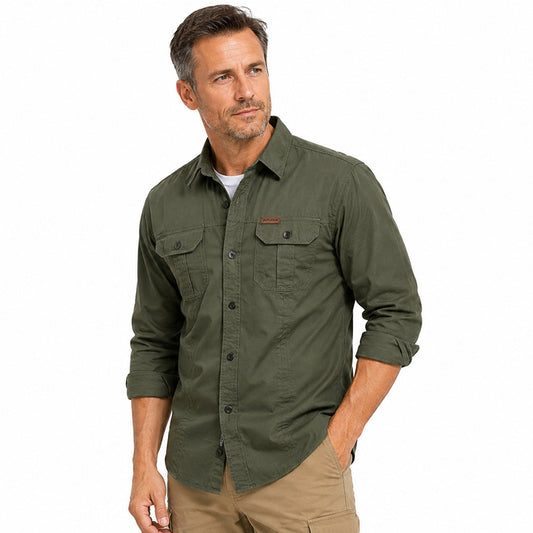 Men's Cotton Multi-Pocket Utility Shirt | Casual Long Sleeve Button-Up Overshirt