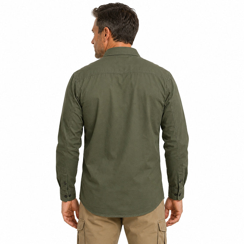 Men's Cotton Multi-Pocket Utility Shirt | Casual Long Sleeve Button-Up Overshirt