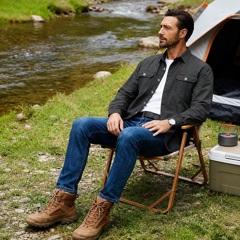 Men's Cotton Multi-Pocket Utility Shirt | Casual Long Sleeve Button-Up Overshirt