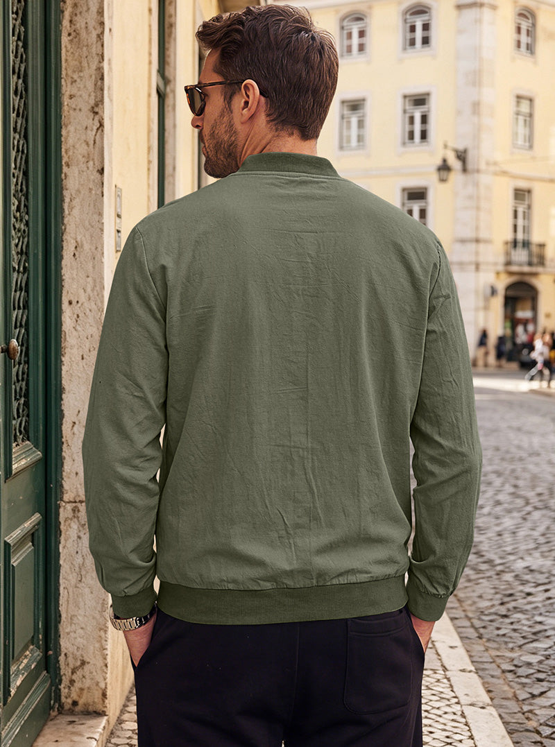 Men's Classic 100% Cotton Bomber Jacket – Lightweight Zip-Up Casual Flight Jacket