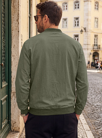 Men's Classic 100% Cotton Bomber Jacket – Lightweight Zip-Up Casual Flight Jacket