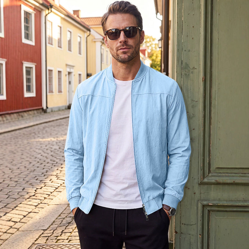Men's Classic 100% Cotton Bomber Jacket – Lightweight Zip-Up Casual Flight Jacket