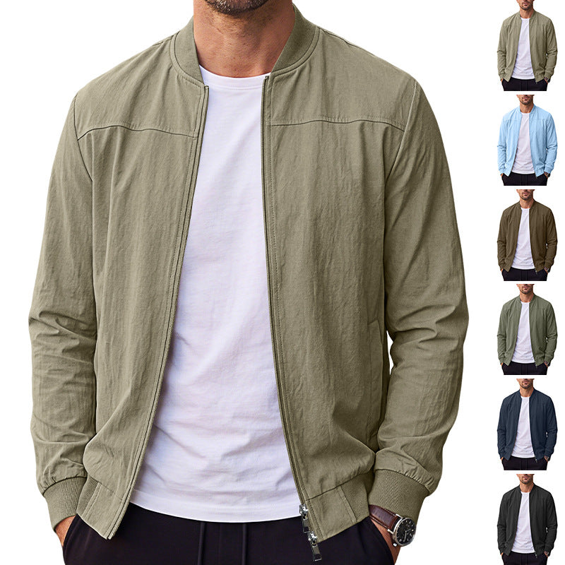 Men's Classic 100% Cotton Bomber Jacket – Lightweight Zip-Up Casual Flight Jacket