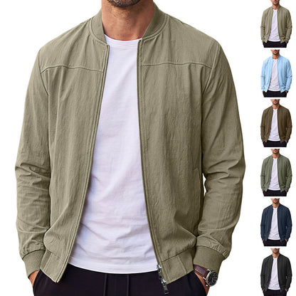 Men's Classic 100% Cotton Bomber Jacket – Lightweight Zip-Up Casual Flight Jacket