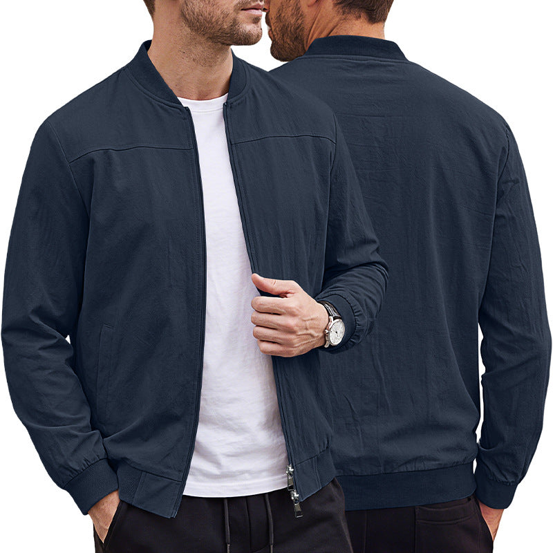 Men's Classic 100% Cotton Bomber Jacket – Lightweight Zip-Up Casual Flight Jacket
