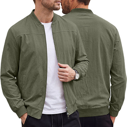 Men's Classic 100% Cotton Bomber Jacket – Lightweight Zip-Up Casual Flight Jacket