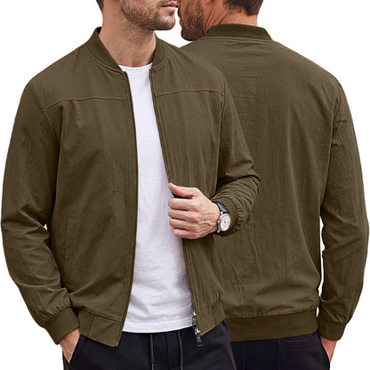 Men's Classic 100% Cotton Bomber Jacket – Lightweight Zip-Up Casual Flight Jacket