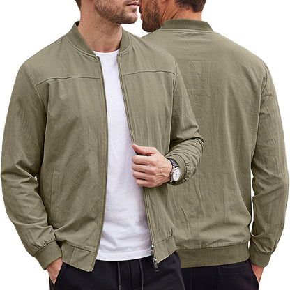 Men's Classic 100% Cotton Bomber Jacket – Lightweight Zip-Up Casual Flight Jacket