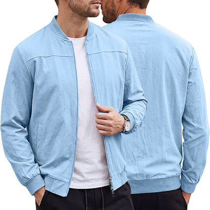 Men's Classic 100% Cotton Bomber Jacket – Lightweight Zip-Up Casual Flight Jacket