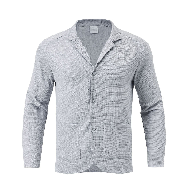 Men's Waffle-Knit Cardigan Jacket — Notch Lapel & Patch Pockets