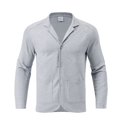 Men's Waffle-Knit Cardigan Jacket — Notch Lapel & Patch Pockets