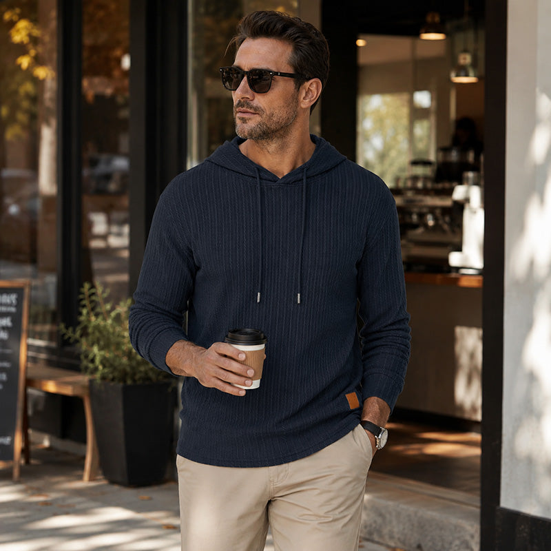 Men's Textured Lightweight Hoodie – Breathable Casual Long Sleeve