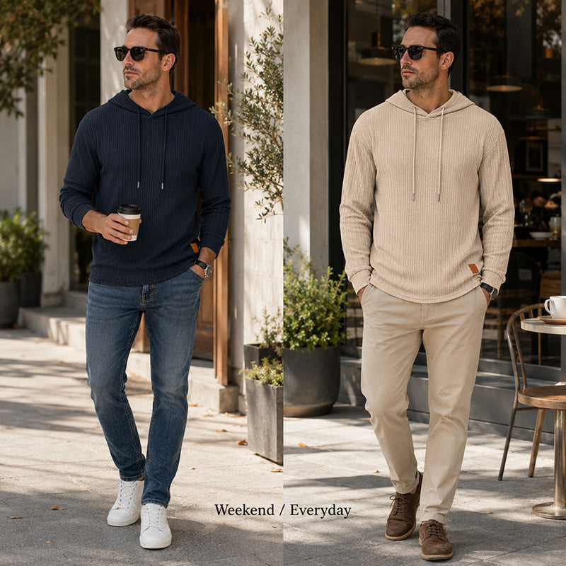 Men's Textured Lightweight Hoodie – Breathable Casual Long Sleeve