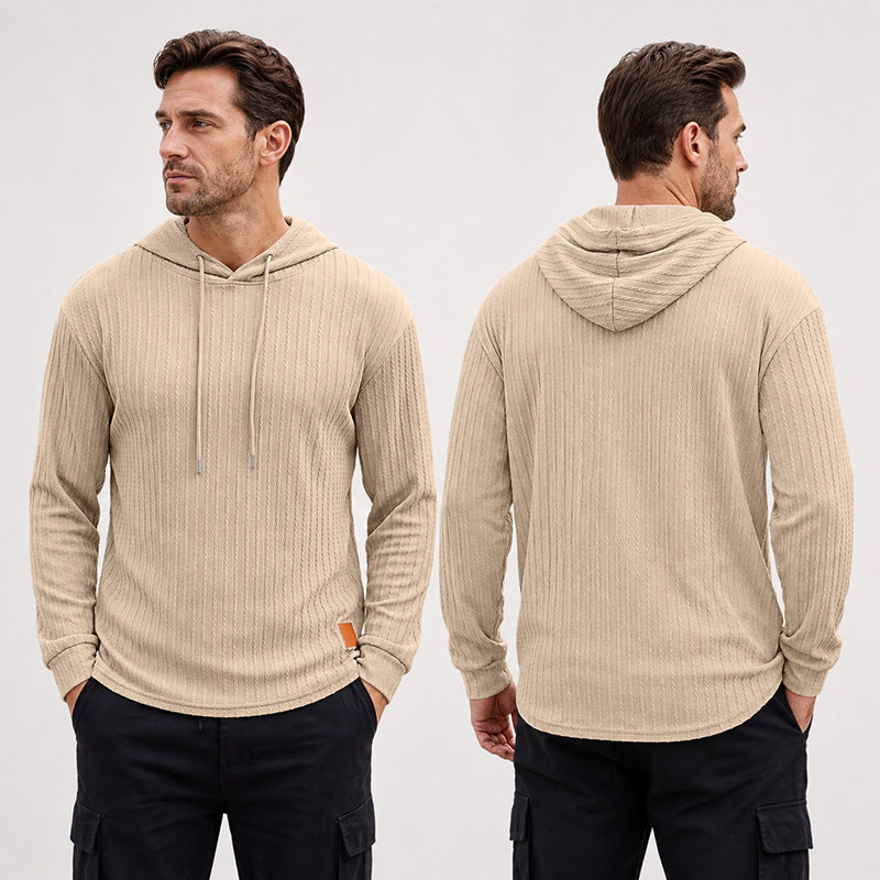 Men's Textured Lightweight Hoodie – Breathable Casual Long Sleeve