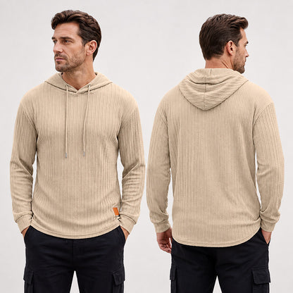 Men's Textured Lightweight Hoodie – Breathable Casual Long Sleeve