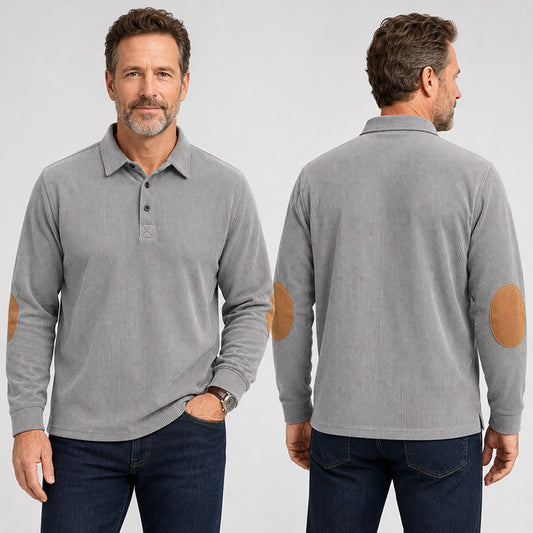 Men's Corduroy Pullover Polo with Contrast Elbow Patches