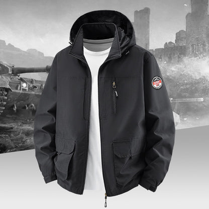 Men’s Lightweight Hooded Utility Jacket-Detachable Hood & Multi-Pocket Design