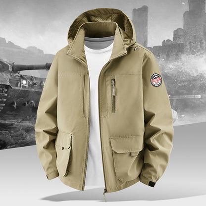 Men’s Lightweight Hooded Utility Jacket-Detachable Hood & Multi-Pocket Design