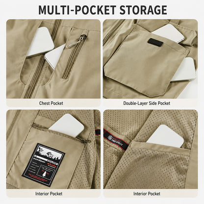 Men’s Lightweight Hooded Utility Jacket-Detachable Hood & Multi-Pocket Design