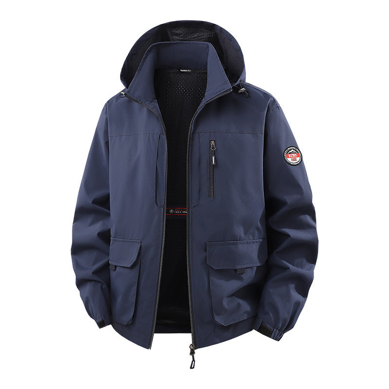Men’s Lightweight Hooded Utility Jacket-Detachable Hood & Multi-Pocket Design