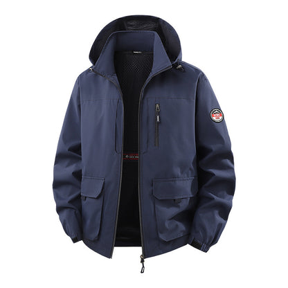 Men’s Lightweight Hooded Utility Jacket-Detachable Hood & Multi-Pocket Design