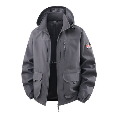 Men’s Lightweight Hooded Utility Jacket-Detachable Hood & Multi-Pocket Design