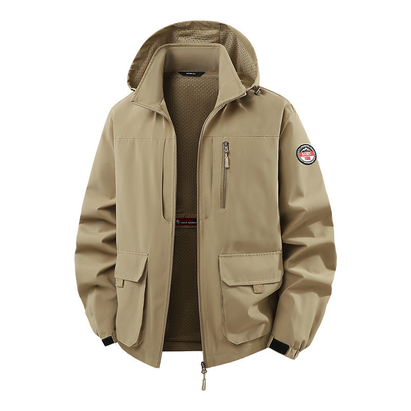 Men’s Lightweight Hooded Utility Jacket-Detachable Hood & Multi-Pocket Design