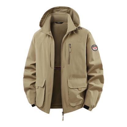Men’s Lightweight Hooded Utility Jacket-Detachable Hood & Multi-Pocket Design