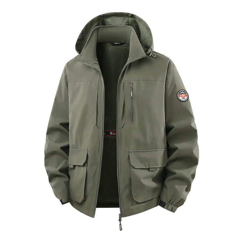 Men’s Lightweight Hooded Utility Jacket-Detachable Hood & Multi-Pocket Design