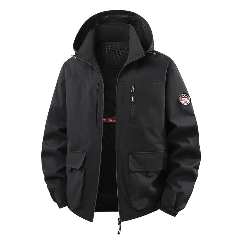 Men’s Lightweight Hooded Utility Jacket-Detachable Hood & Multi-Pocket Design