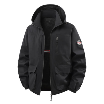 Men’s Lightweight Hooded Utility Jacket-Detachable Hood & Multi-Pocket Design