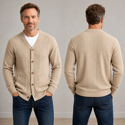 Men's Textured Jacquard V-Neck Cardigan