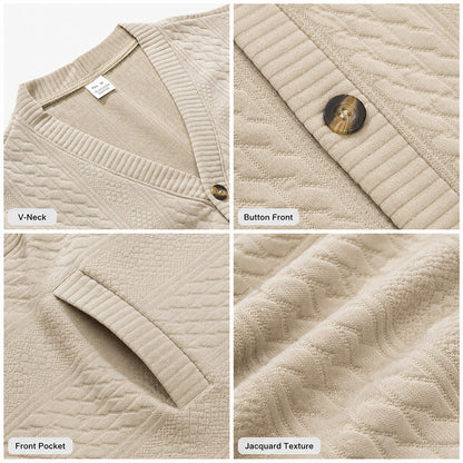 Men's Textured Jacquard V-Neck Cardigan