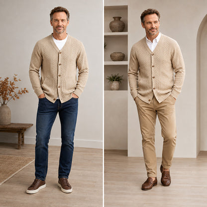 Men's Textured Jacquard V-Neck Cardigan