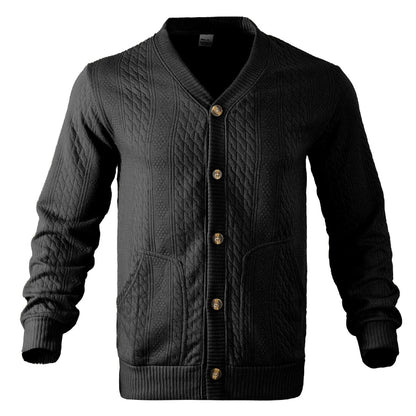 Men's Textured Jacquard V-Neck Cardigan