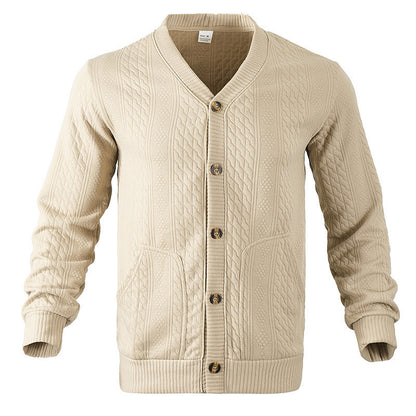 Men's Textured Jacquard V-Neck Cardigan