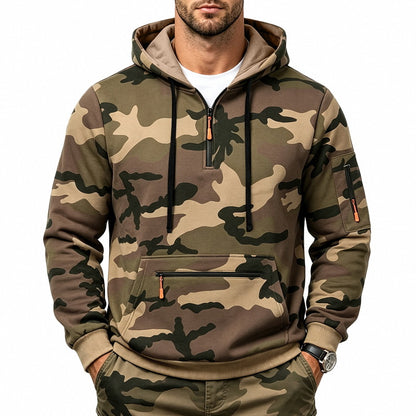 Men's Camo Fleece-Lined Quarter-Zip Hoodie