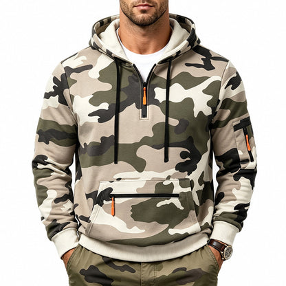 Men's Camo Fleece-Lined Quarter-Zip Hoodie